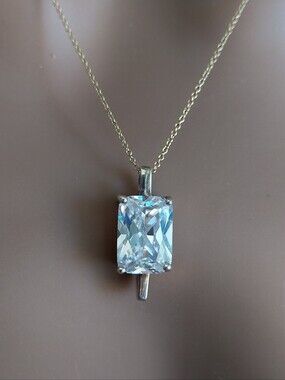 Sterling Silver White Rectangular Crystal Pendant & Necklace 1/20 14 KGF